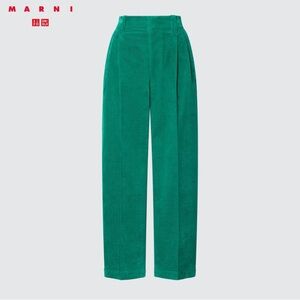 MARNI X UNIQLO Corduroy Wide Fit Pleated Pants Sz Small Green